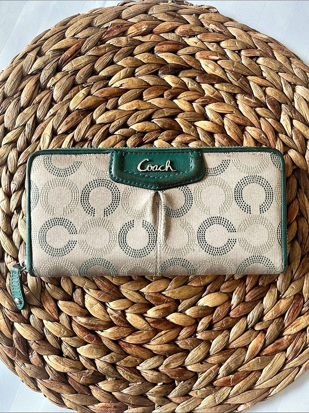 Coach Signature Wristlet in Green & Beige